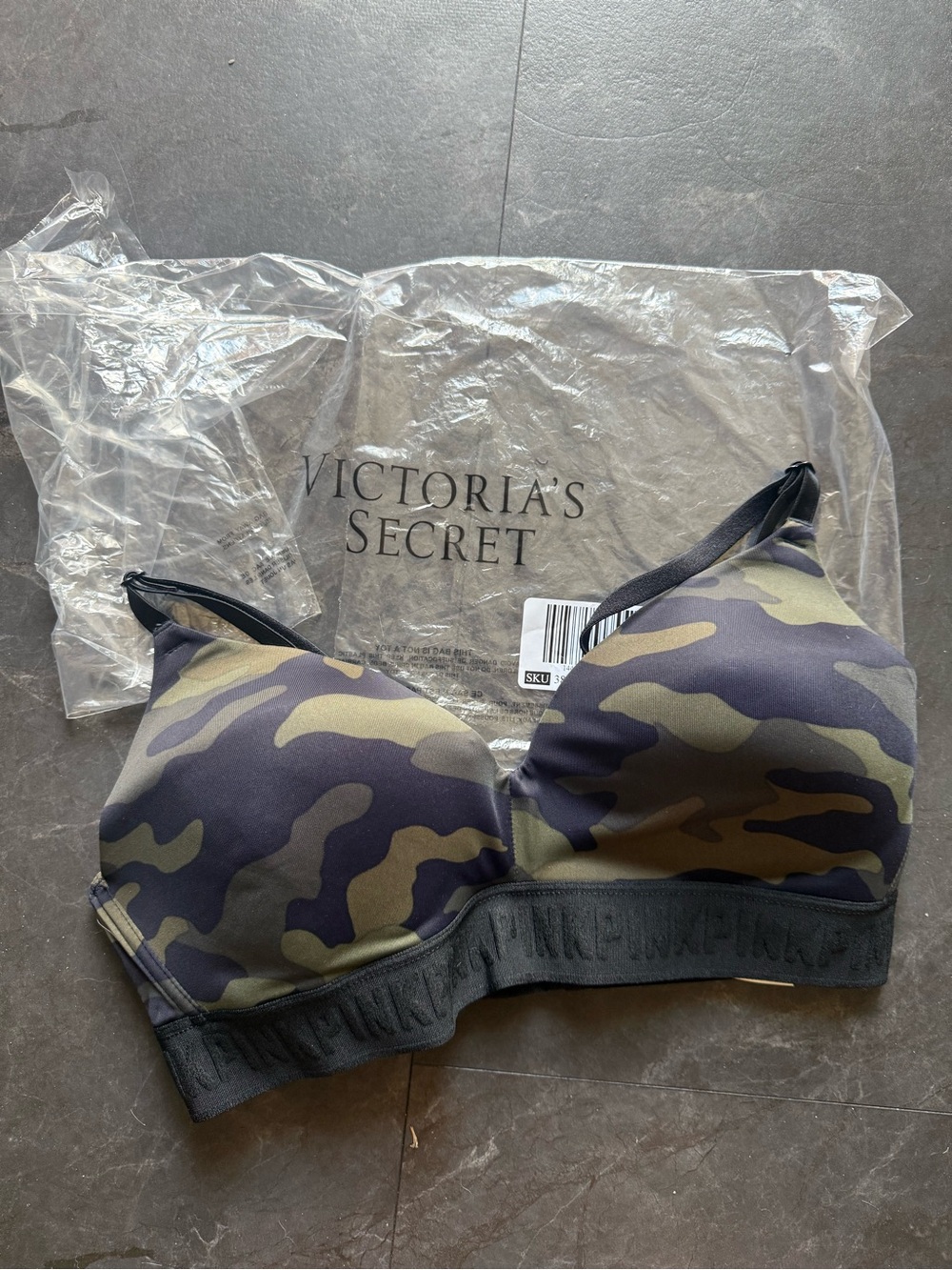 PINK Victoria's Secret Camouflage Wireless Padded Bralette - Green & Black